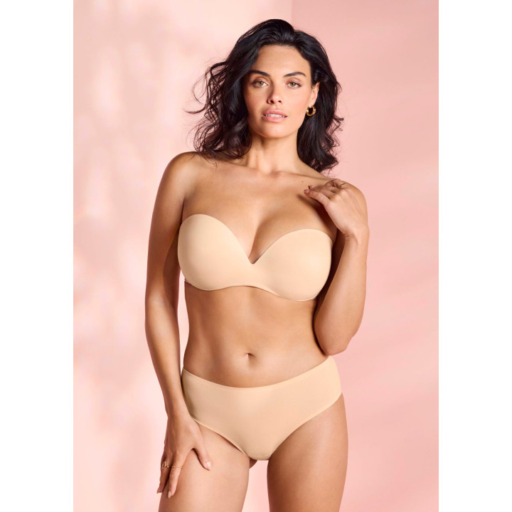 Biustonosz bez ramiączek z dużym push-up Wacoal Ines Secret bardotka strapless beżowy