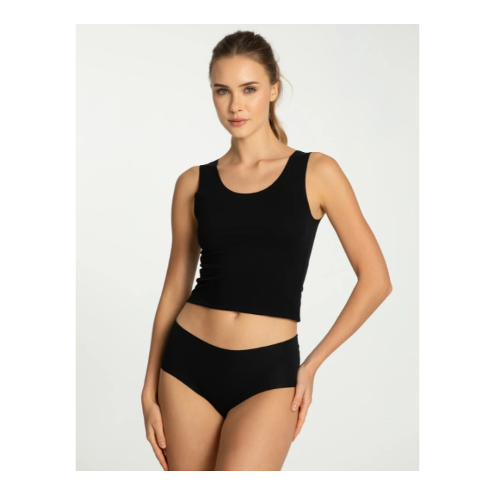 Majtki bawełniane gładkie wysokie Julimex Cotton Mood Maxi bezszwowe figi midi czarne