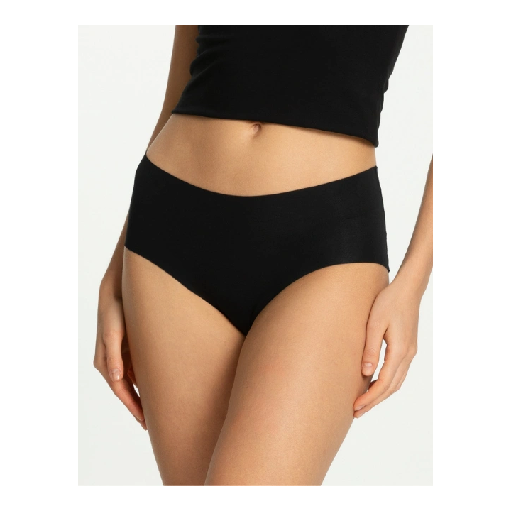 Majtki bawełniane gładkie wysokie Julimex Cotton Mood Maxi bezszwowe figi midi czarne