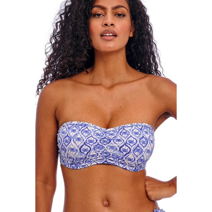 Biustonosz kąpielowy bez ramiączek Freya Ocean Breeze bandeau soft niebieski - biały