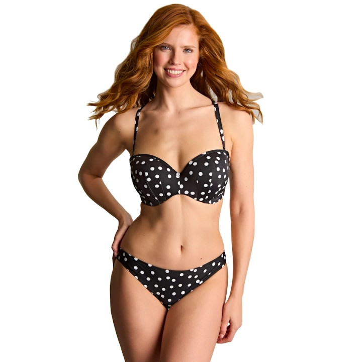 Biustonosz kąpielowy bez ramiączek Panache Polka Dot bardotka usztywniany bandeau czarny w kropki