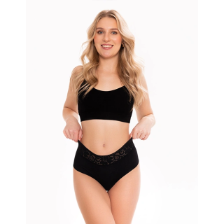 Majtki brazylijskie bawełniane z koronka w pasie Julimex Cotton Mood Brasil tanga czarne