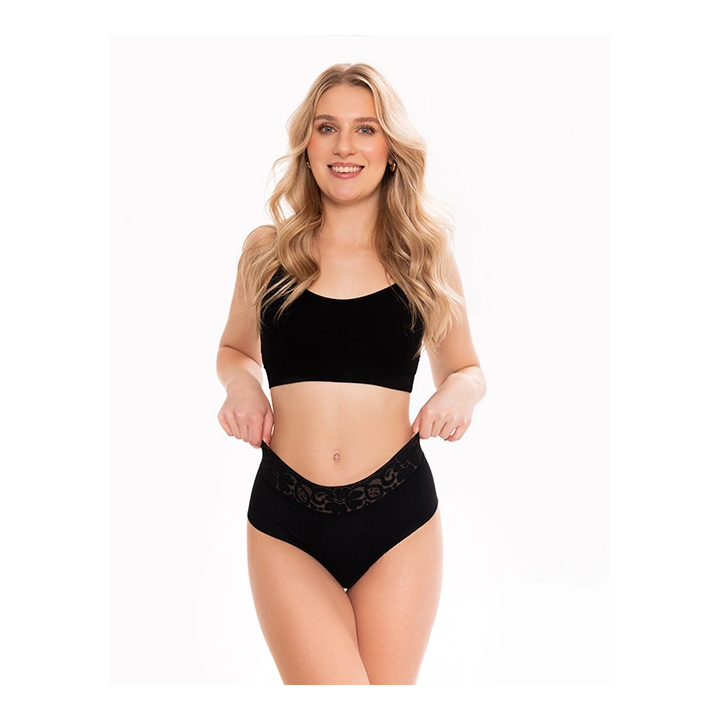 Majtki brazylijskie bawełniane z koronka w pasie Julimex Cotton Mood Brasil tanga czarne