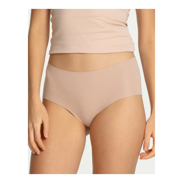 Majtki bawełniane gładkie wysokie Julimex Cotton Mood Maxi figi midi bezszwowe beżowe