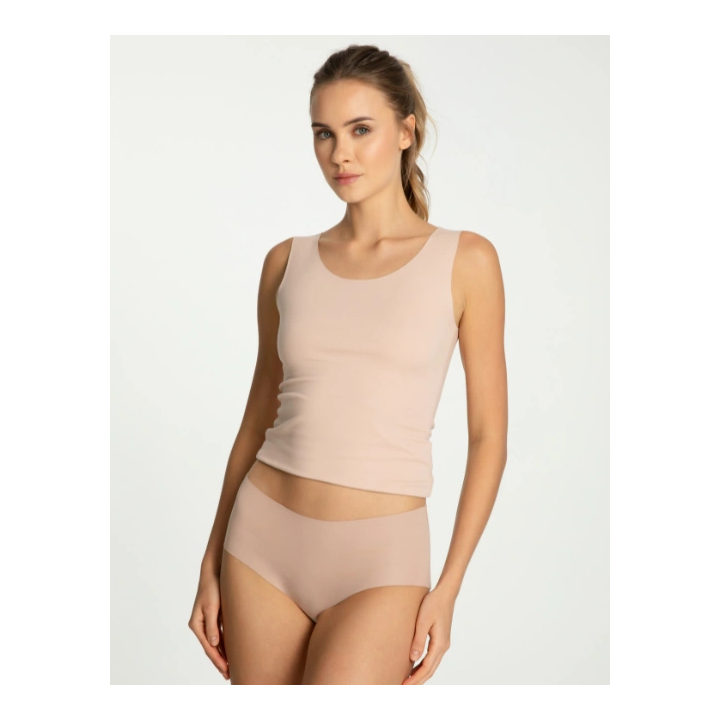 Majtki bawełniane gładkie wysokie Julimex Cotton Mood Maxi figi midi bezszwowe beżowe