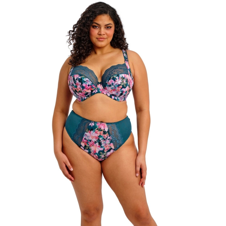 Biustonosz z elastyczna koronką Elomi Lucie soft plunge granatowy w kwiaty
