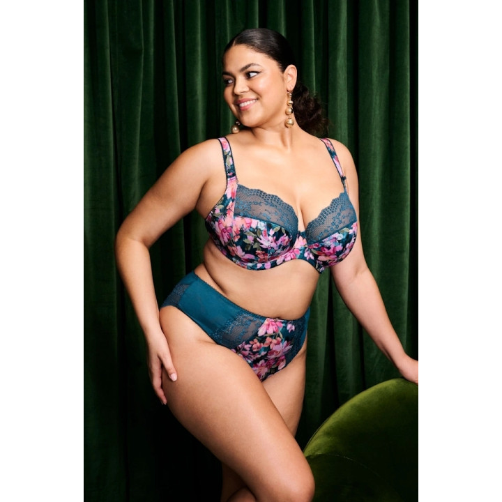 Biustonosz z elastyczna koronką Elomi Lucie soft plunge granatowy w kwiaty