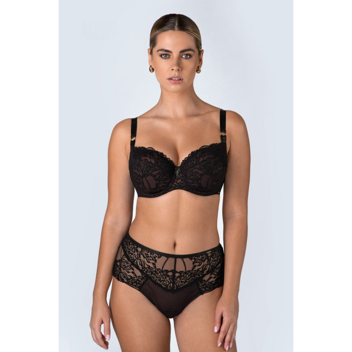 Biustonosz półusztywniany Alles Truffle Noir semi-soft czarny na czekoladowym