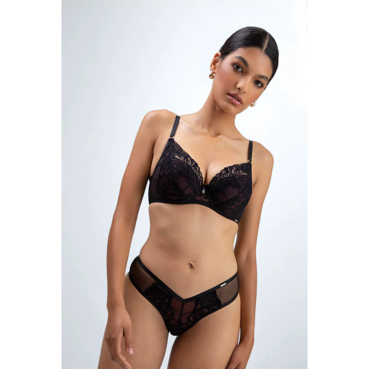 Biustonosz braletka z wkładką push-up Alles Truffle Noir bralette czarny na czekoladowym