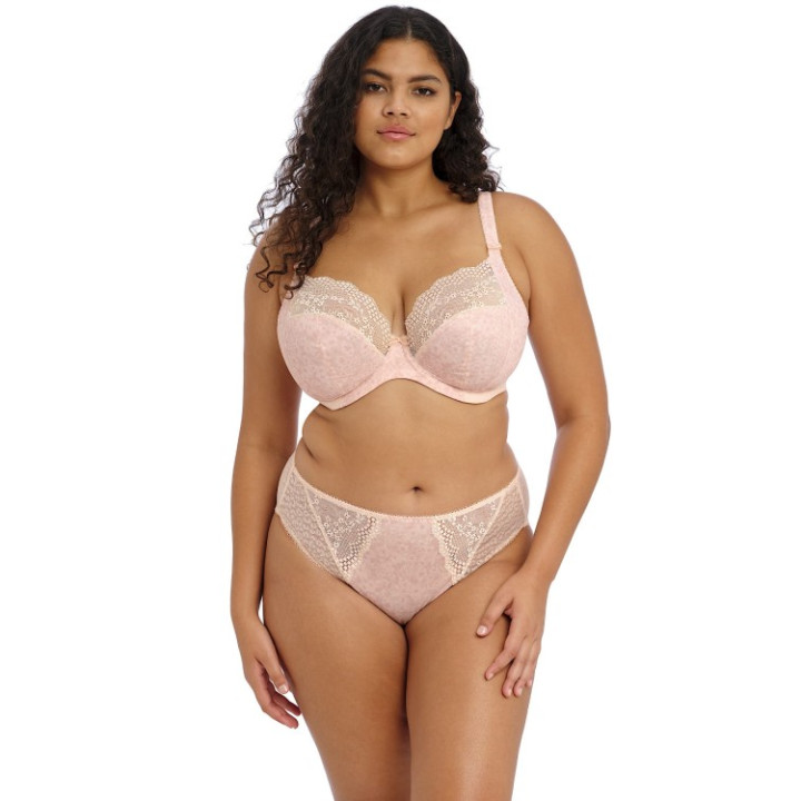 Biustonosz z elastyczną koronką i dekoltem Elomi Lucie soft plunge róż-beżowy