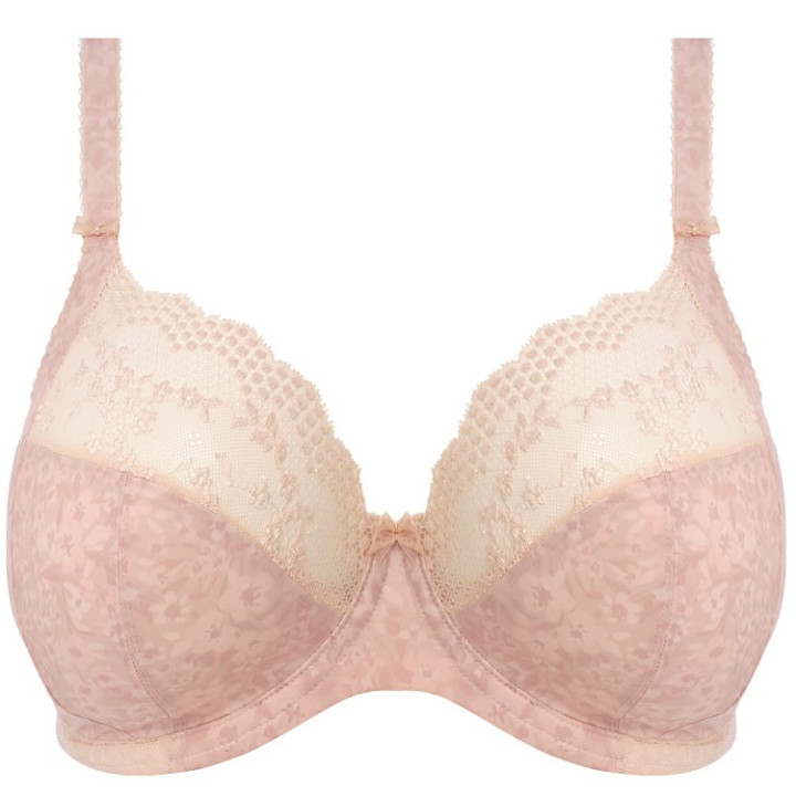 Biustonosz z elastyczną koronką i dekoltem Elomi Lucie soft plunge róż-beżowy