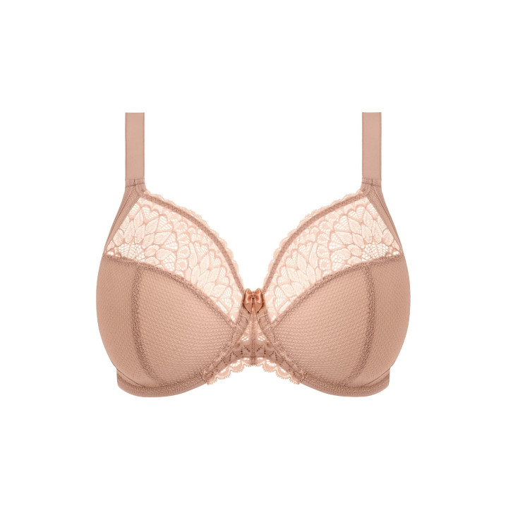 Biustonosz z elastyczną koronką Elomi Tiernie soft plunge ciemny beżowy