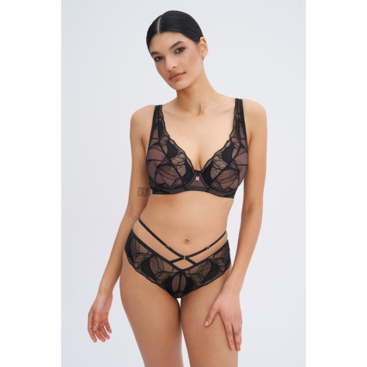 Biustonosz braletka koronkowa na fiszbinach Alles Rich Enough soft bralette czarny na beżu