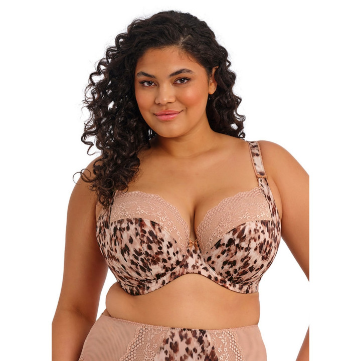 Biustonosz z elastyczną koronką Elomi Lucie soft plunge brązowy pantera