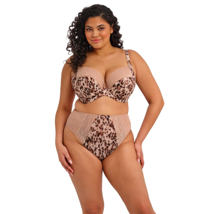 Biustonosz z elastyczną koronką Elomi Lucie soft plunge brązowy pantera