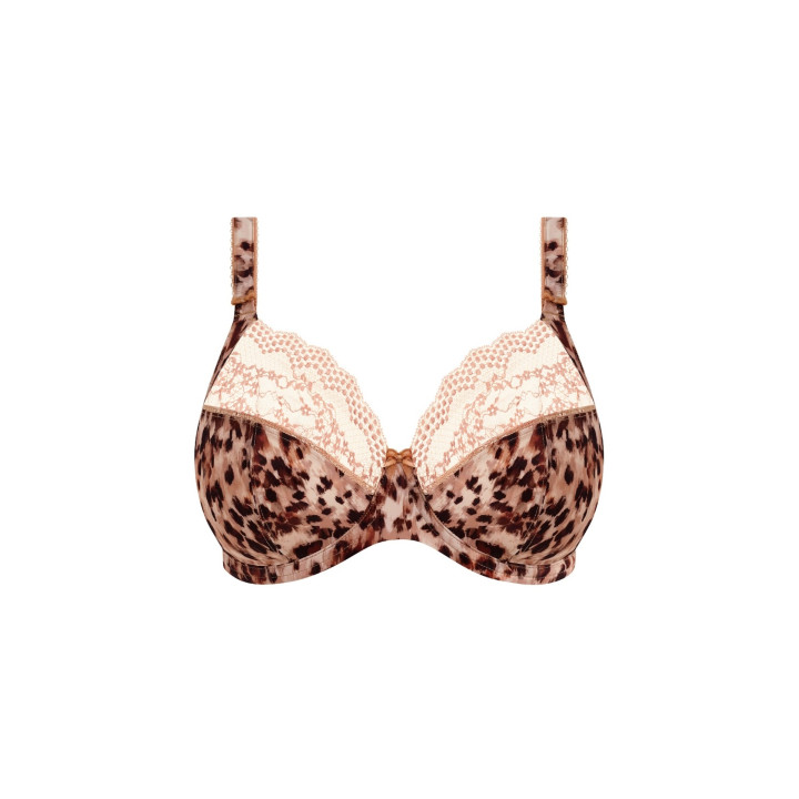 Biustonosz z elastyczną koronką Elomi Lucie soft plunge brązowy pantera