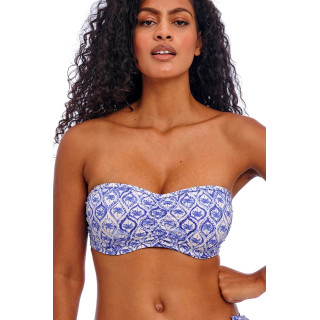 Biustonosz kąpielowy bez ramiączek Freya Ocean Breeze bandeau soft niebieski - biały