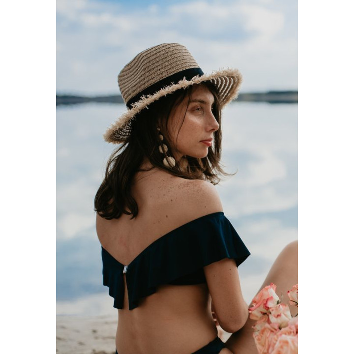 Krisline Beach Espana usztywniany bandeau bardotka czarny z falbaną