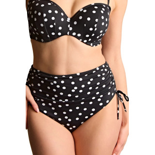 Majtki kąpielowe z wysokim stanem regulowana wysokość Panache Polka Dot figi midi z wiązaniem czarne w kropki