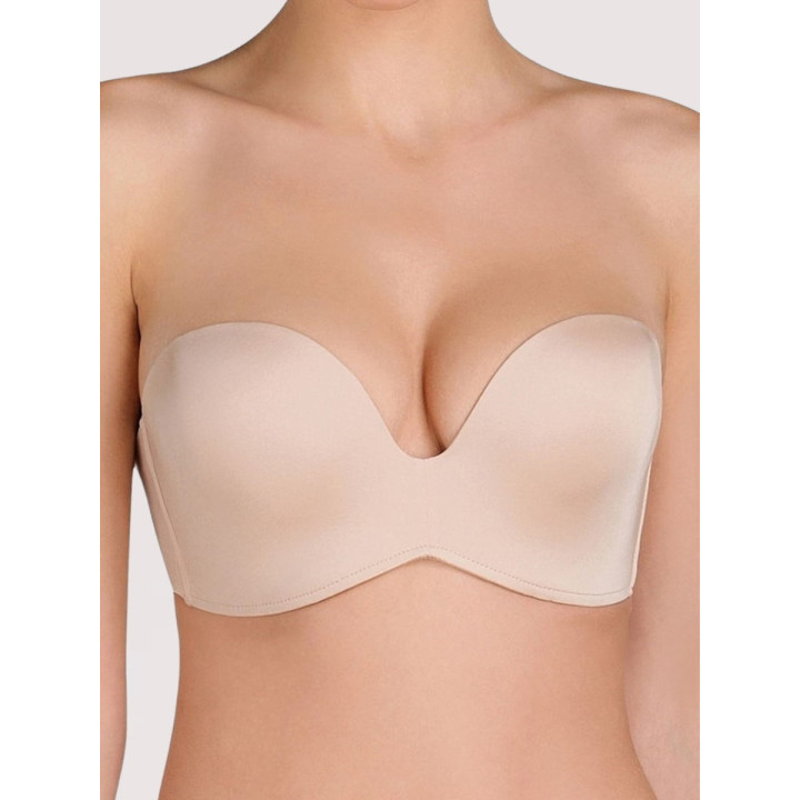 Biustonosz bez ramiączek Wonderbra strapless z głębokim dekoltem push-up beżowy