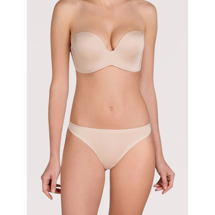 Biustonosz bez ramiączek Wonderbra strapless z głębokim dekoltem push-up beżowy