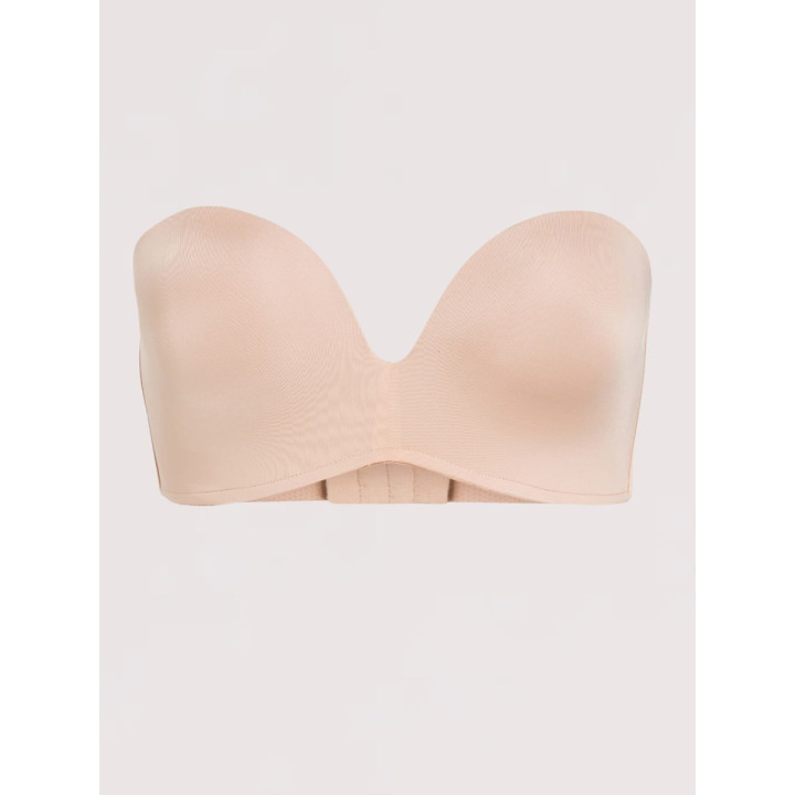 Biustonosz bez ramiączek Wonderbra strapless z głębokim dekoltem push-up beżowy
