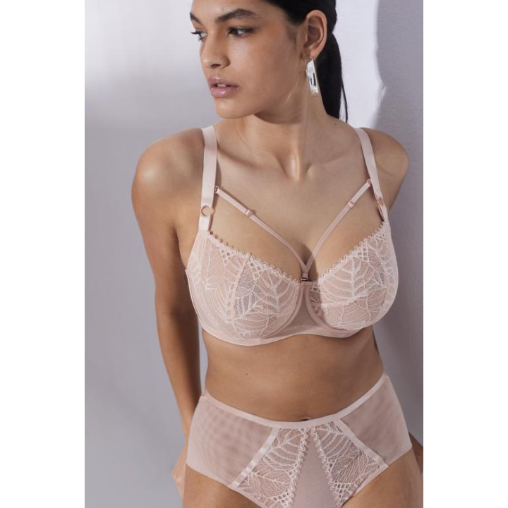 Biustonosz miękki na fiszbinie Alles Beverly soft half-cup beżowy z ozdobnym straps