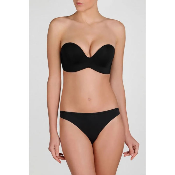 Biustonosz bez ramiączek Wonderbra strapless do głębokiego dekoltu push-up czarny