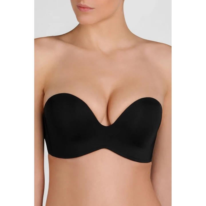 Biustonosz bez ramiączek Wonderbra strapless do głębokiego dekoltu push-up czarny